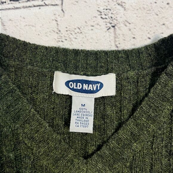 Old Navy 100% Lambswool V Neck Grandpa Sweater Vest Men's Size M Green - Picture 2 of 10